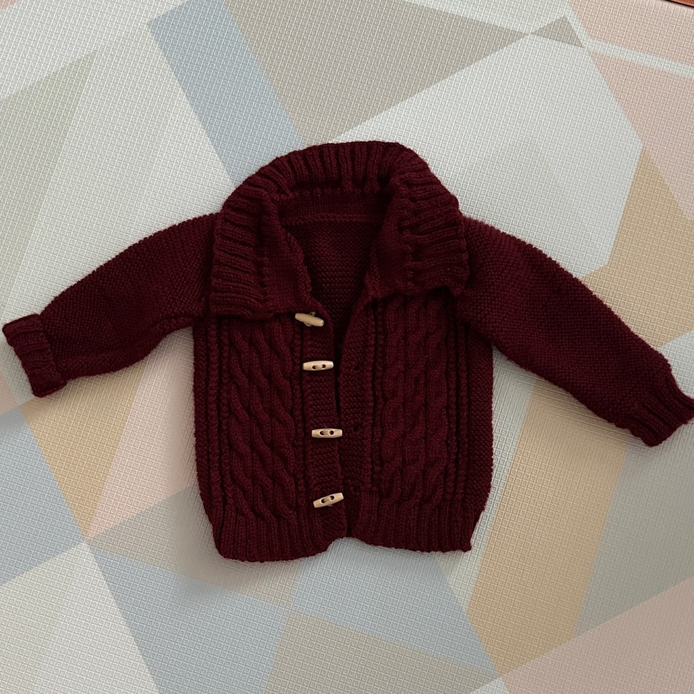 Burgundy Knit Chunky Cardigan with Wooden Buttons 18M